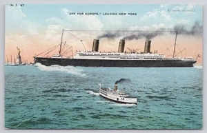 Ocean Liner Steamship Leaving New York for Europe Statue of Liberty Postcard - Picture 1 of 2