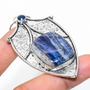 Sodalita, topacio azul piedra preciosa hecho a mano 925 plata esterlina colga... - Imagen 1 de 5