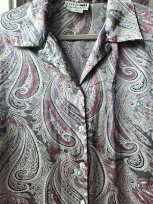 Camisa Leslie Faye Haberdashery Talla 16 Plateada Estampado Paisley Con Botones Larga... Foto 1 de 4