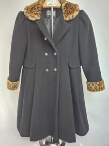 Vintage Rothschild Wool Black & Leopard Print Coat Size 6 EUC Warm Thick - Picture 1 of 15