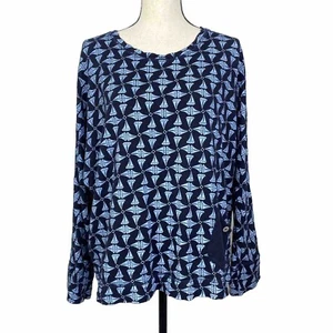 Fresh Produce Blue Nautical Print Oversize Cropped Knit Top Womens One Size - Picture 1 of 12