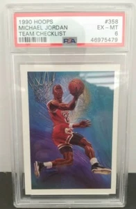1990 HOOPS #358 MICHAEL JORDAN BULLS HOF TEAM CHECKLIST PSA 6 - Picture 1 of 3