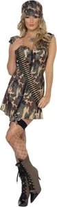 Smiffys Army Girl Costume, Camouflage with Dress & Hat, Land, Sea and Air Forces - Picture 1 of 6
