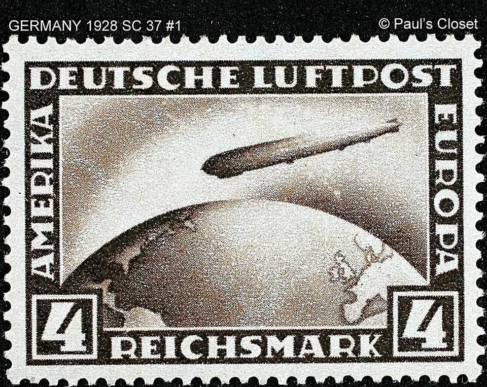 GERMANY 1928 SC C37 4M BLACK BROWN GRAF ZEPPELIN CROSSING THE OCEAN MNH F/VF #1 - Image 1 of 1