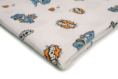 Baumwoll bedruckter Musselin Stoff Double Gauze, T-Rex Blau 50 x 130 cm - Bild 1 von 4