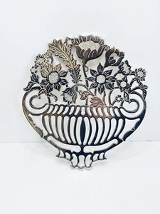 Ramo floral trivet plateado vintage decoración Piero Maestri Italia Cottagecore - Imagen 1 de 11