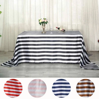 90" x 156" Satin Stripes Rectangular Tablecloth Wedding Party Decorations SALE - Image 1 of 4