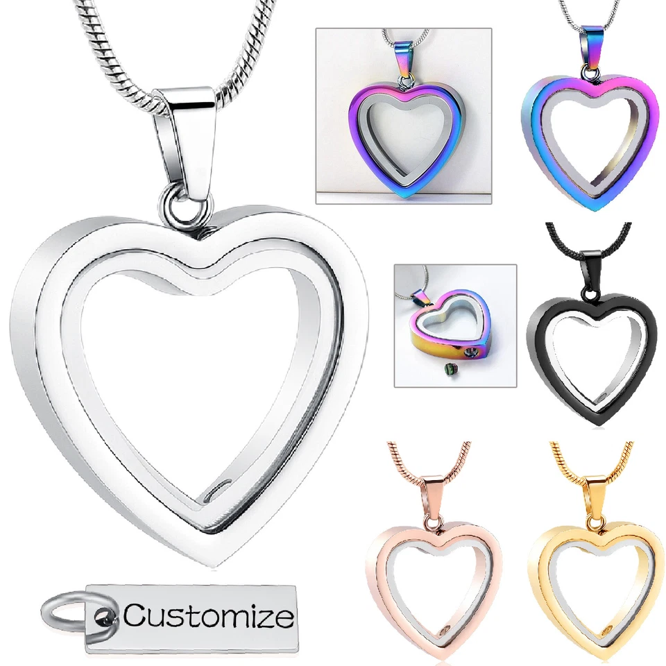 Collar de memoria de cenizas colgante urna corazón vidrio acero inoxidable joyería cremación Foto 1 de 1