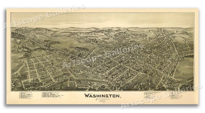 Mapa de la ciudad estilo vintage de Washington Pennsylvania 1897 vista de pájaro - 12x24 Foto 1 de 3