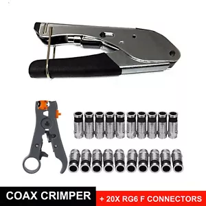 F Type Compression & Stripper Tool + 20x RG6 Connectors Coaxial Crimping Crimper - Picture 1 of 12