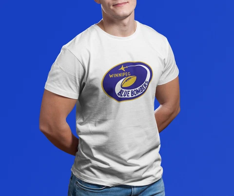 Vintage 1966 CFL Winnipeg Blue Bombers Logo Printed T Shirt NWOT Cover
