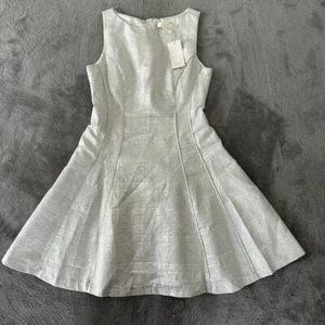 NWT Erin Fetherston Tillie Fit & Flare Metallic White Silver Cocktail Dress 8 - Picture 1 of 10