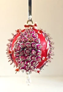 VTG Beaded Sequin Push Pin Christmas Ornament 70s MCM Mod Handmade OOAK Pink 4 - Picture 1 of 9