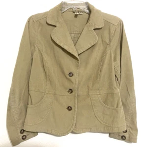 Women’s Jacket Moto Size PM Beige Button Up Corduroy St Johns Bay Stretch EUC - Picture 1 of 8