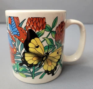 Butterfly Floral Mug Bright Butterflies Coffee 3.5" Tall Handled Cup 8 fl oz - Picture 1 of 11