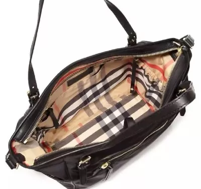 Burberry Check baby black nylon leather trim diaper bag changing pad $1095 G34 - Image 1 of 4
