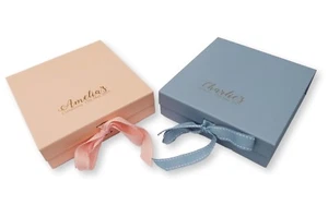 PERSONALISED CHRISTENING BIRTHDAY GIFT BOX BABY PINK BABY BLUE GOLD SILVER FOIL - Picture 1 of 2