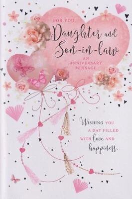 SIMON ELVIN DAUGHTER AND SON IN LAW ANNIVERSARY GREETING CARD 9"X6" BALLOONS NICE VERSE