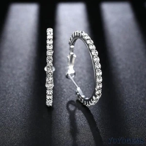 Moissanite Hoop Earrings Solid 14K White Gold 2.80 CT Round Cut F/VVS1 For Women - Picture 1 of 7
