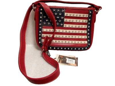 Nuevo con etiquetas Cartera Bandolera Oculta Montana Diseño Bandera Oeste América Tachonada Cristales Foto 1 de 4