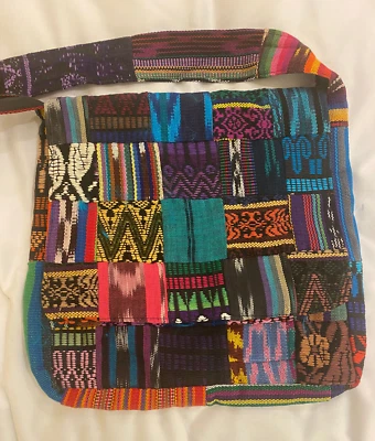 Messenger Bag Patch Work Striped Guatemala Fabric Cotton New Handmade Huipil #BB - Image 1 of 4