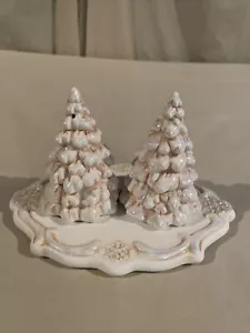 Shaker sale e pepe albero di Natale bianco vintage con vassoio Bella Casa di Ganz - Foto 1 di 8
