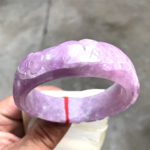 58.8mm Burma Natural Icy Lavender Jadeite Jade Bracelet Carving Jade Bangle - Picture 1 of 15