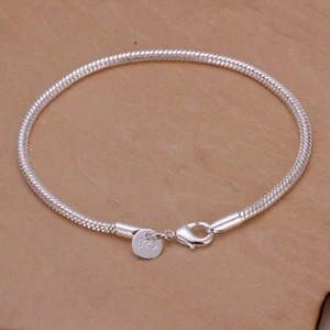Moda Joyería Plata 3MM Cadena de Serpiente Pulsera 1-105 - Imagen 1 de 4