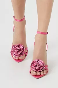 Pink Satin Rhinestone Rose Stiletto Women's Fashion SIZE 10 Pumps Heels - Picture 1 of 3
