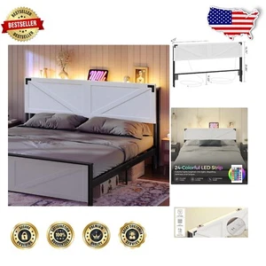 Elegant King-Size Headboard with Secure Storage, LED Lights, and USB Station - Picture 1 of 11