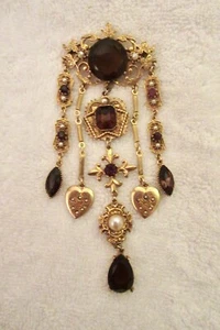 Broche Coro Victoriano Chatelaine Ámbar Cristal Imitación Perla Grande Ornamentado --¡Como Nuevo! - Imagen 1 de 18