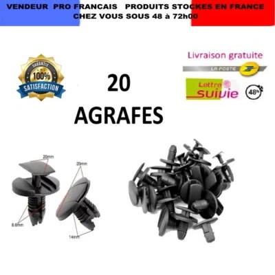 20  Agrafe, Rivet de Fixation PEUGEOT/CITROEN/RENAULT Clips Pare-Boue Pare-choc  - Photo 1/4