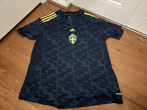 Used Large Adidas Swedish Blue Football Jersey - Picture 1 of 3