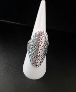 Sz 5 Silver Plated Filigree 1.25" Long Oval Ring - Picture 1 of 2