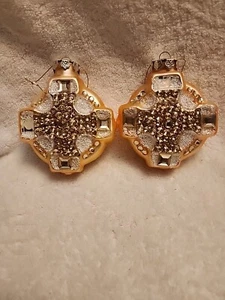 2 Vintage Blown Glass Ornate Religious Cross Hanging Ornament Christian Holiday - Foto 1 di 8