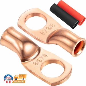 10/30Pc 5/16" 3/8" Bare Copper Lug Ring Terminals Battery Wire Welding Cable AWG - Picture 1 of 17