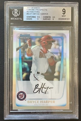 BRYCE HARPER BGS 9 2011 BOWMAN CHROME #BCP1 1ST PROSPECT REFRACTOR /799 - Image 1 of 4