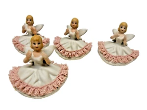 4 Vintage Lenwile Ardalt Fee Ballerina Engel Porzellan Spitze Name Karten Halter - Bild 1 von 10