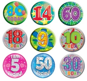 Birthday Party Badge  Milestone Ages Male Female Boy Girl Pink Blue - 14 80 9 - Picture 1 of 5