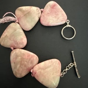 Rhodonite Bracelet with silver 925 Toggle Clasp - Picture 1 of 8