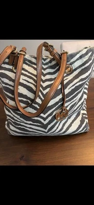 Michael Kors Zebra Stripe Tote Bag Purse Brown Black - Image 1 of 3