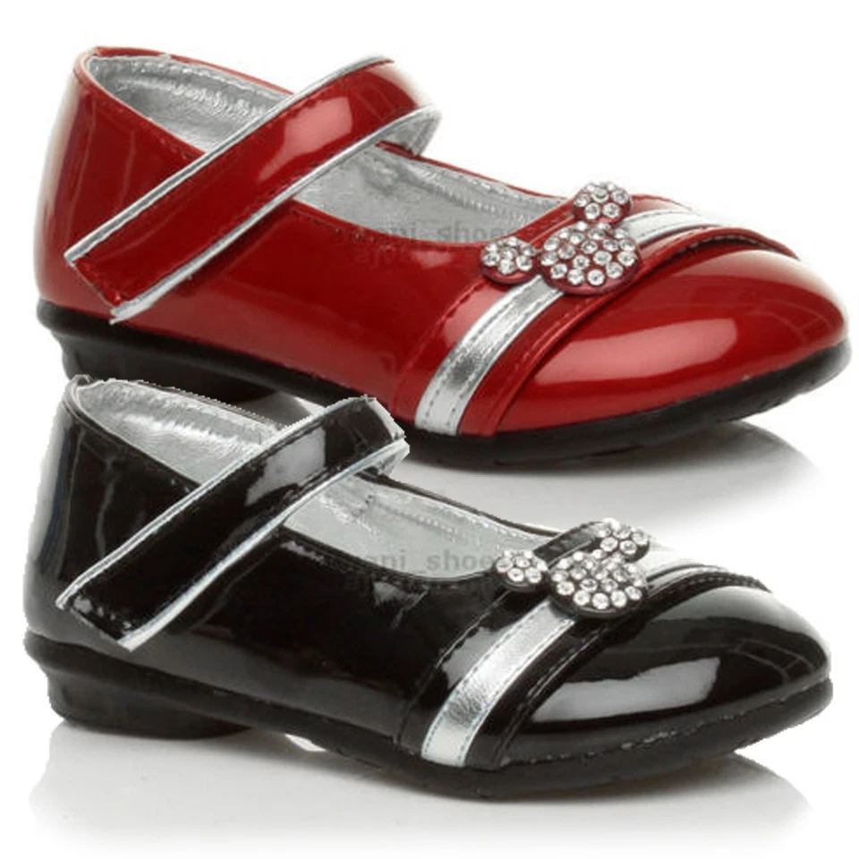 GIRLS KIDS CHILDRENS MARY JANE METALLIC DIAMONTE TWO TONE STRAP SHOES SIZE - Image 1 of 1