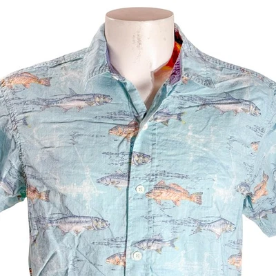 Red Head Shirt Large Gamefish Tarpon Red Drum Boat Fishermen Etchings Pale Blue - Image 1 of 4