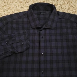 Camisa Andrew Fezza Slim Fit Para Hombres 17 35/36 Manga Larga Azul A Cuadros - Imagen 1 de 7