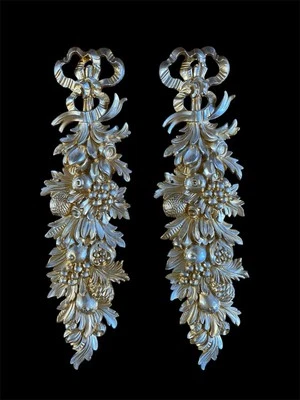 Italian Mid-Century Modern Wall Decor Set of 2 Golden Tone Fruit Leaves - Image 1 of 4