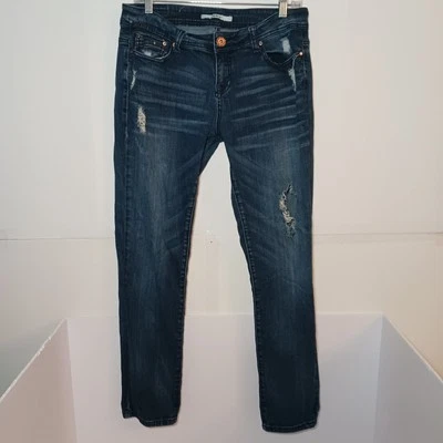 Pantalones de mezclilla ajustados Grace In LA para mujer talla 27X29 azul elástico tiro bajo desgastados Foto 1 de 4