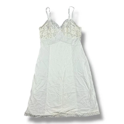 Vtg Adonna JC Penney Slip Dress Ivory White Dainty Soft Girl Lace 36 Average - Image 1 of 4