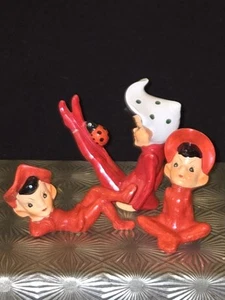 Norcrest Pixie Elf Sprite Ladybug Ceramic Figurine Set 3 Japan RARE Vintage READ - Picture 1 of 4