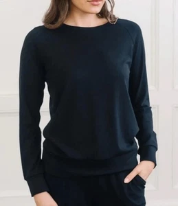 Cozy Earth Small Bamboo Black  Ultra Soft Raglan Crew Long Sleeve Tee NWT - Picture 1 of 3