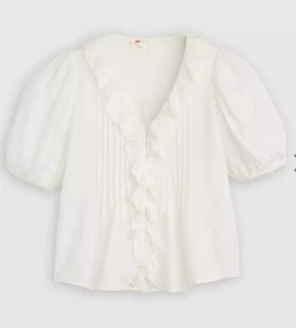 Levis Women’s Large Giselle Ruffle Shirt cotton button blouse NWT White - Picture 1 of 3